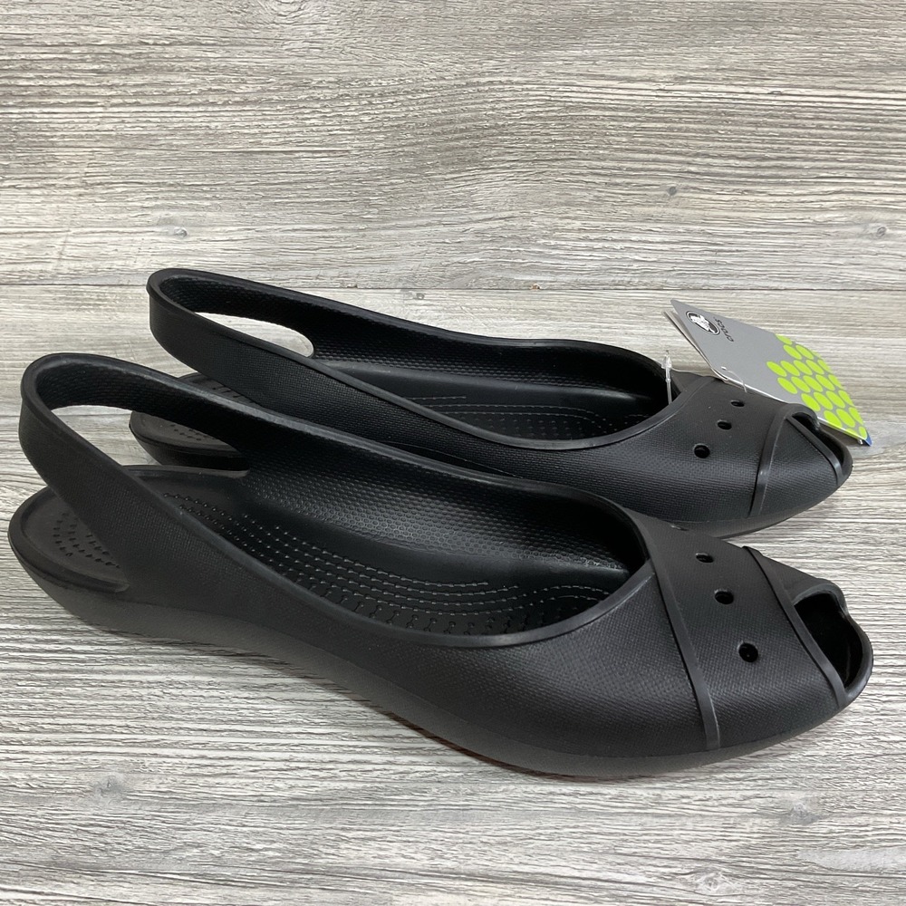 Crocs Farrah Peep Toe Sling Back Black Ballet Flats Womens Size 10 NEW